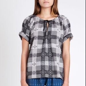 Ace & Jig Black & White Plaid Cotton Short Sleeve Blouse